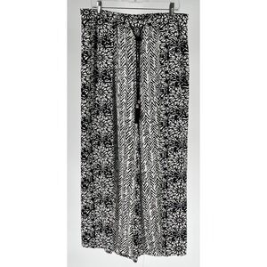 CHICO'S Mixed Woven Wrap Palazzo Pants Size 2 US 12 LG Black White Wide Leg